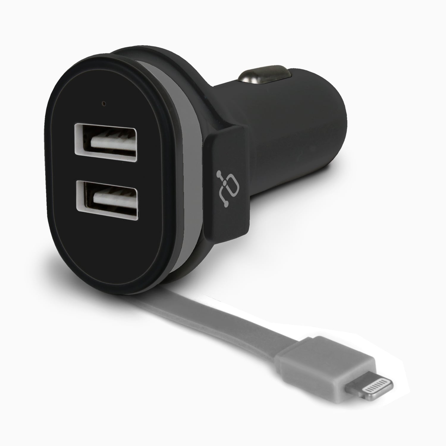 4.8A Car Charger with Built-in Lightning Rolling Ribbon Cable and USB Charging Port