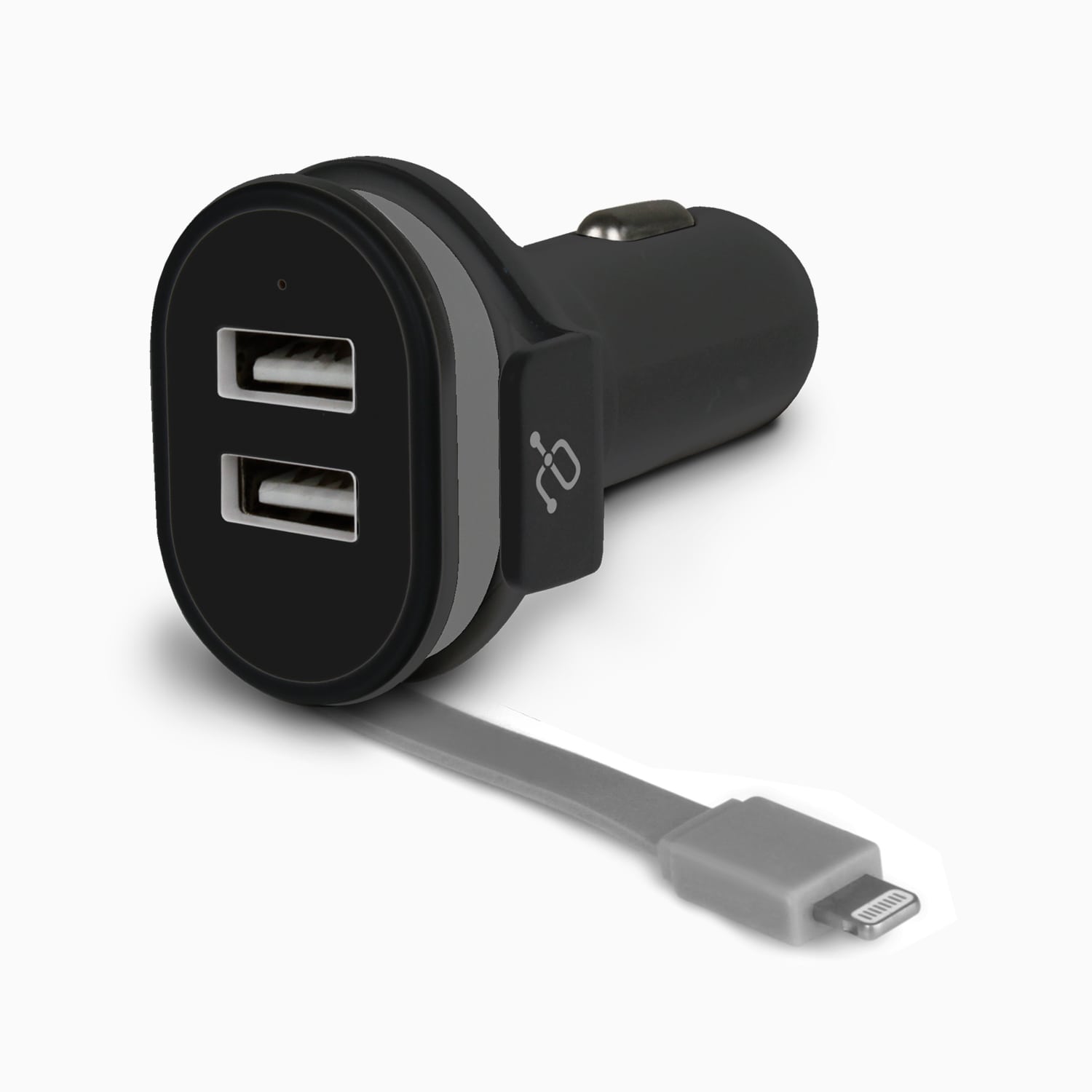 4.8A Car Charger with Built-in Lightning Rolling Ribbon Cable and USB Charging Port