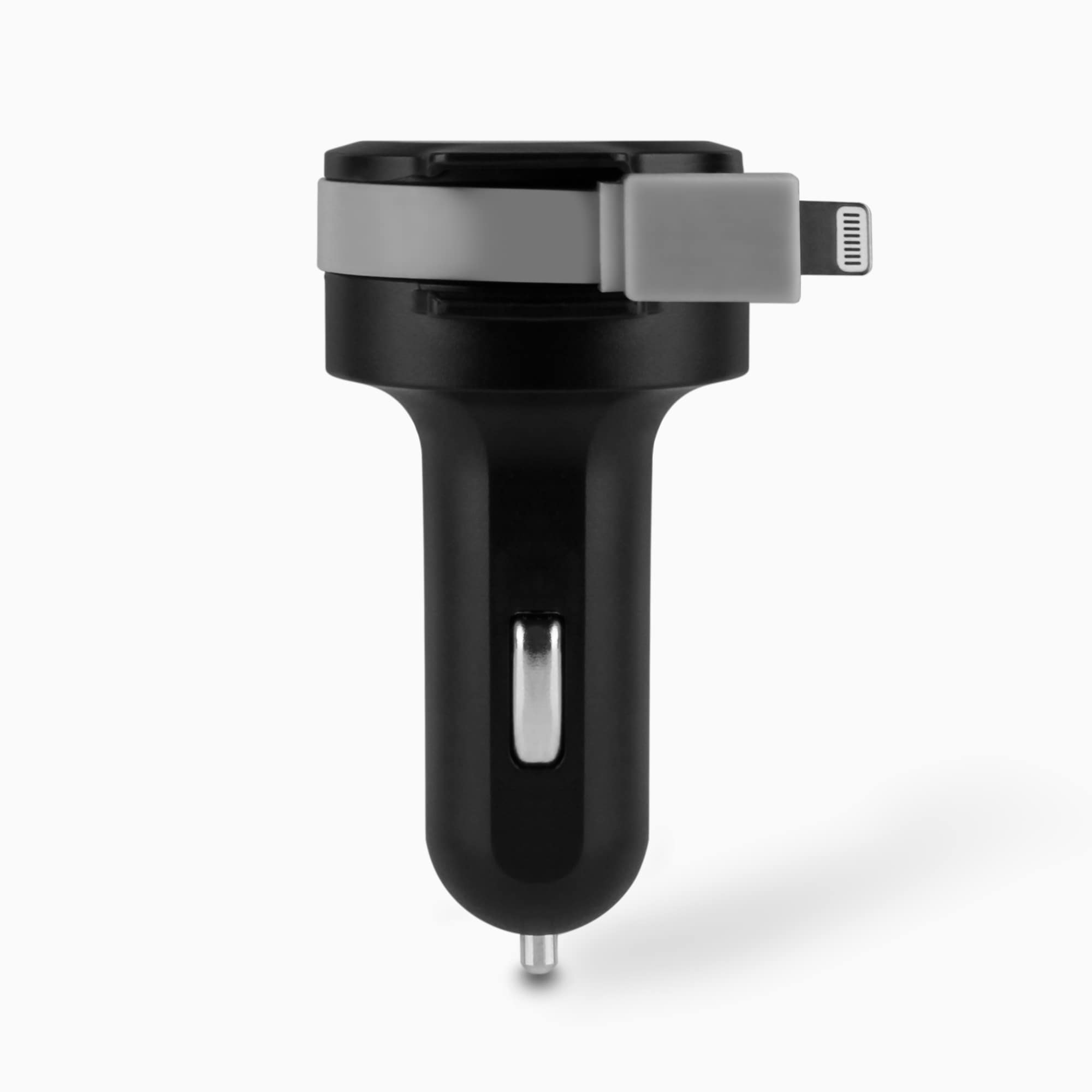4.8A Car Charger with Built-in Lightning Rolling Ribbon Cable and USB Charging Port