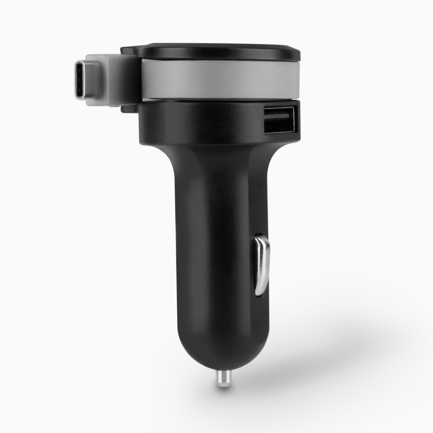 4.8A Car Charger with Built-in Type-C Rolling Ribbon Cable and USB Charging Port