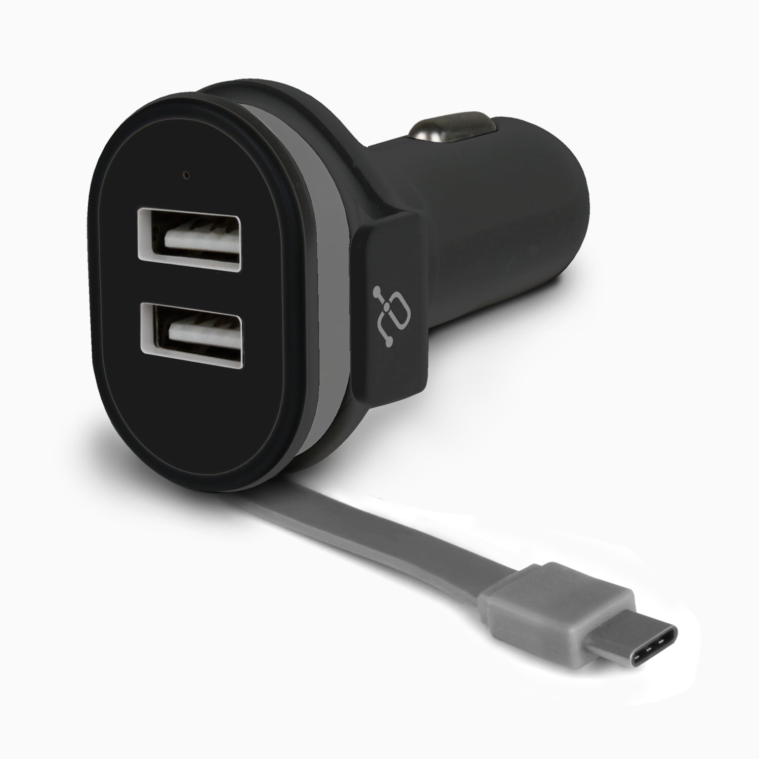 4.8A Car Charger with Built-in Type-C Rolling Ribbon Cable and USB Charging Port