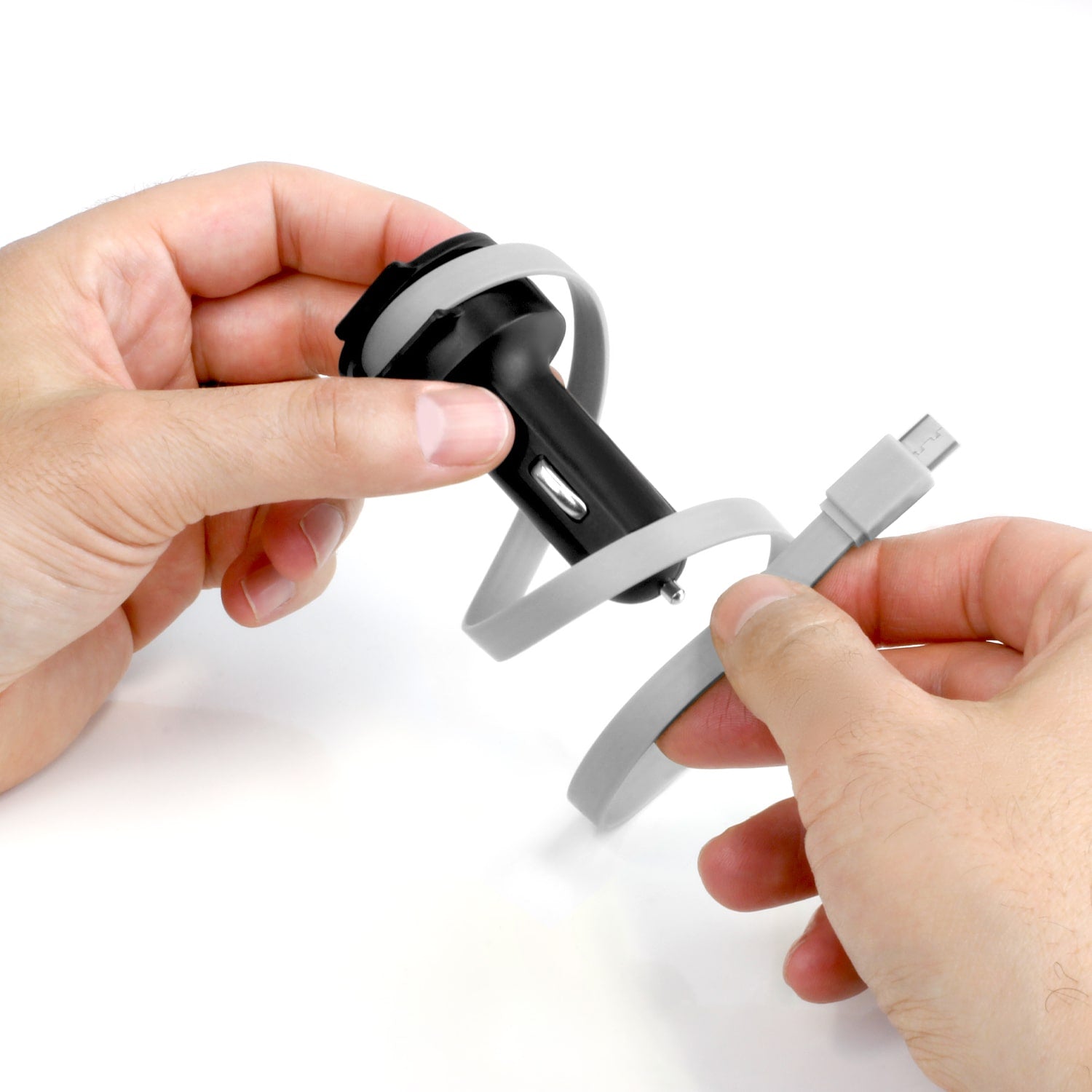 4.8A Car Charger with Built-in Type-C Rolling Ribbon Cable and USB Charging Port