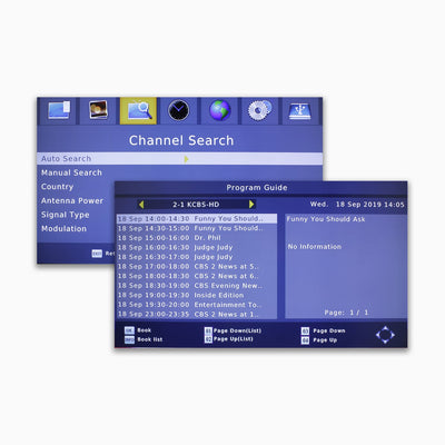 Aluratek Digital TV Converter Box with Digital Video Recorder program guide screen