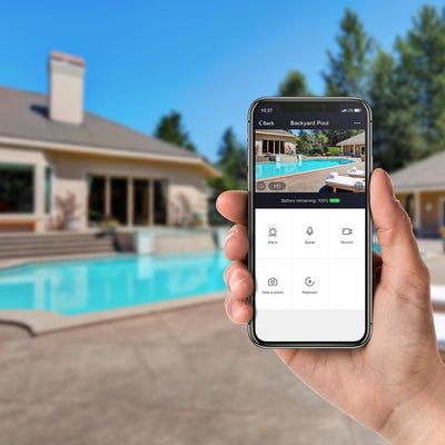 Aluratek Eco 4life SmartHome WiFi Outdoor Security Camera Lifestyle backyard smartphone