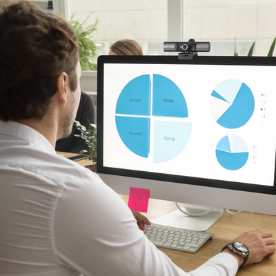 Aluratek HD 1080p Webcam with Omnidirectional Mic and Built-in Speakers Lifestyle desktop