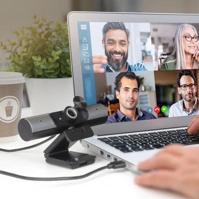 Aluratek HD 1080p Webcam with Omnidirectional Mic and Built-in Speakers Lifestyle zoom conference