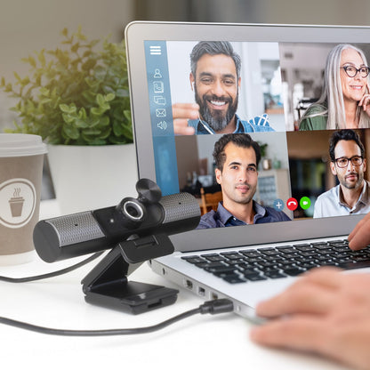 Aluratek HD 1080p Webcam with Omnidirectional Mic and Built-in Speakers Lifestyle zoom conference