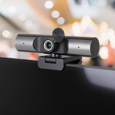 Aluratek HD 1080p Webcam with Omnidirectional Mic and Built-in Speakers Top angle Monitor