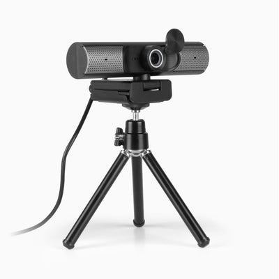 Aluratek HD 1080p Webcam with Omnidirectional Mic and Built-in Speakers Top angle tripod