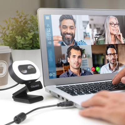 Aluratek HD Webcam Ring Light Auto-Focus Noise-Cancelling Mic Lifestyle call