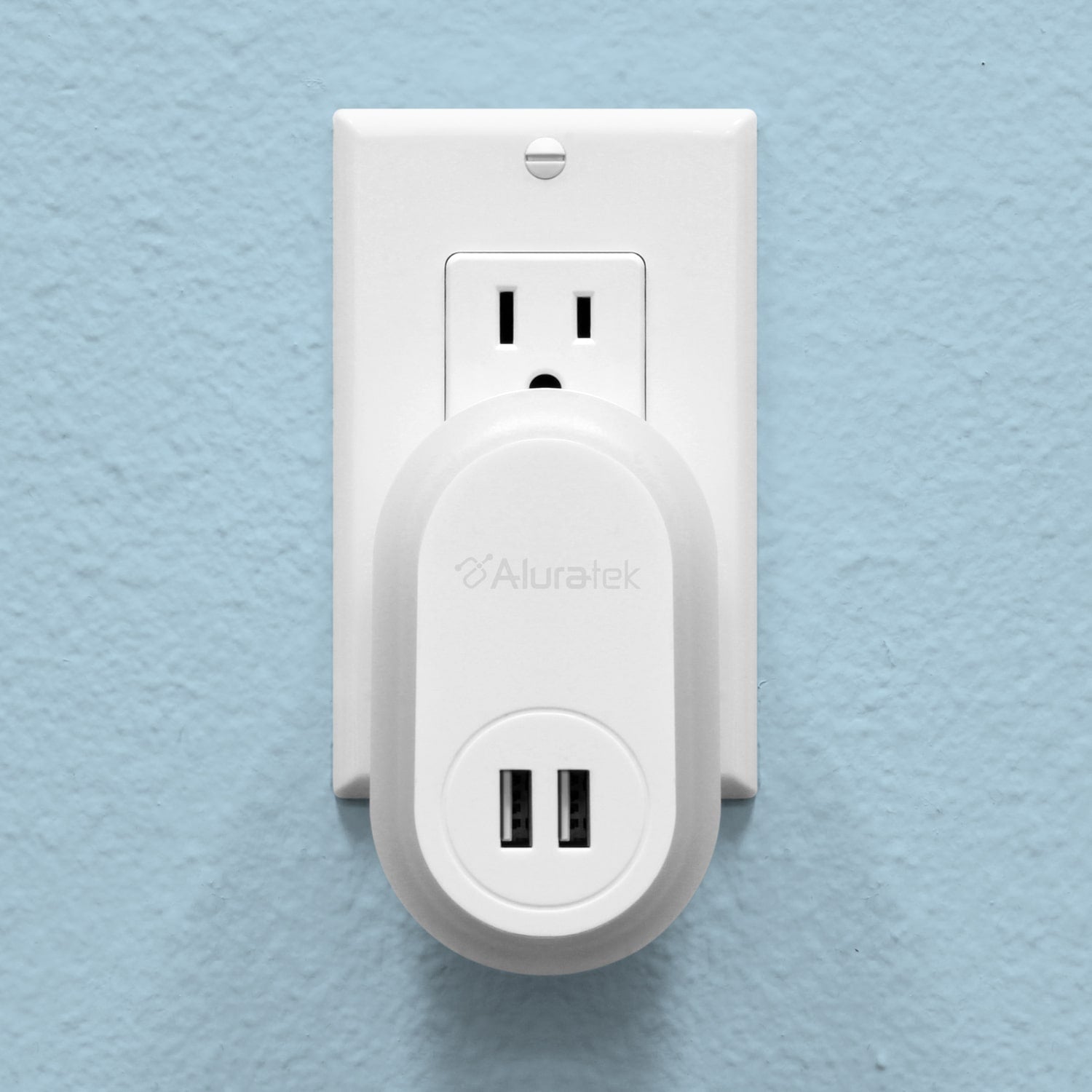 Aluratek LED Nightlight with Dual USB Charging Ports Lifestyle wall outlet