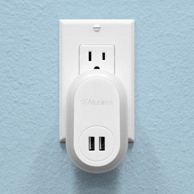Aluratek LED Nightlight with Dual USB Charging Ports Lifestyle wall outlet