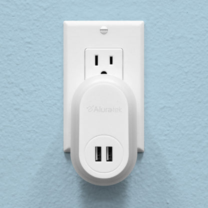 Aluratek LED Nightlight with Dual USB Charging Ports Lifestyle wall outlet