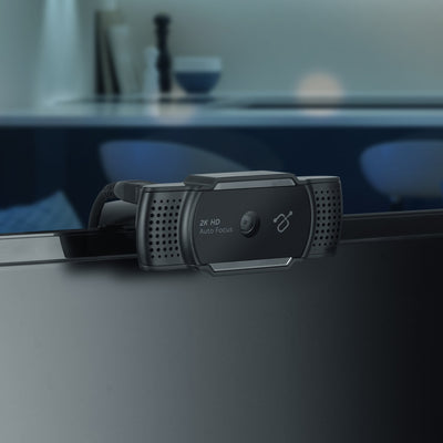 Aluratek Ultra 2K HD Webcam Auto-Focus Dual-Stereo Noise-Cancelling Mics Top angle monitor