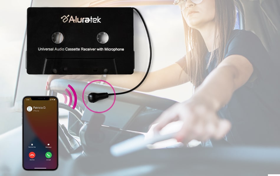 Aluratek Universal Bluetooth Audio Cassette Receiver Hands free calls from car speaker