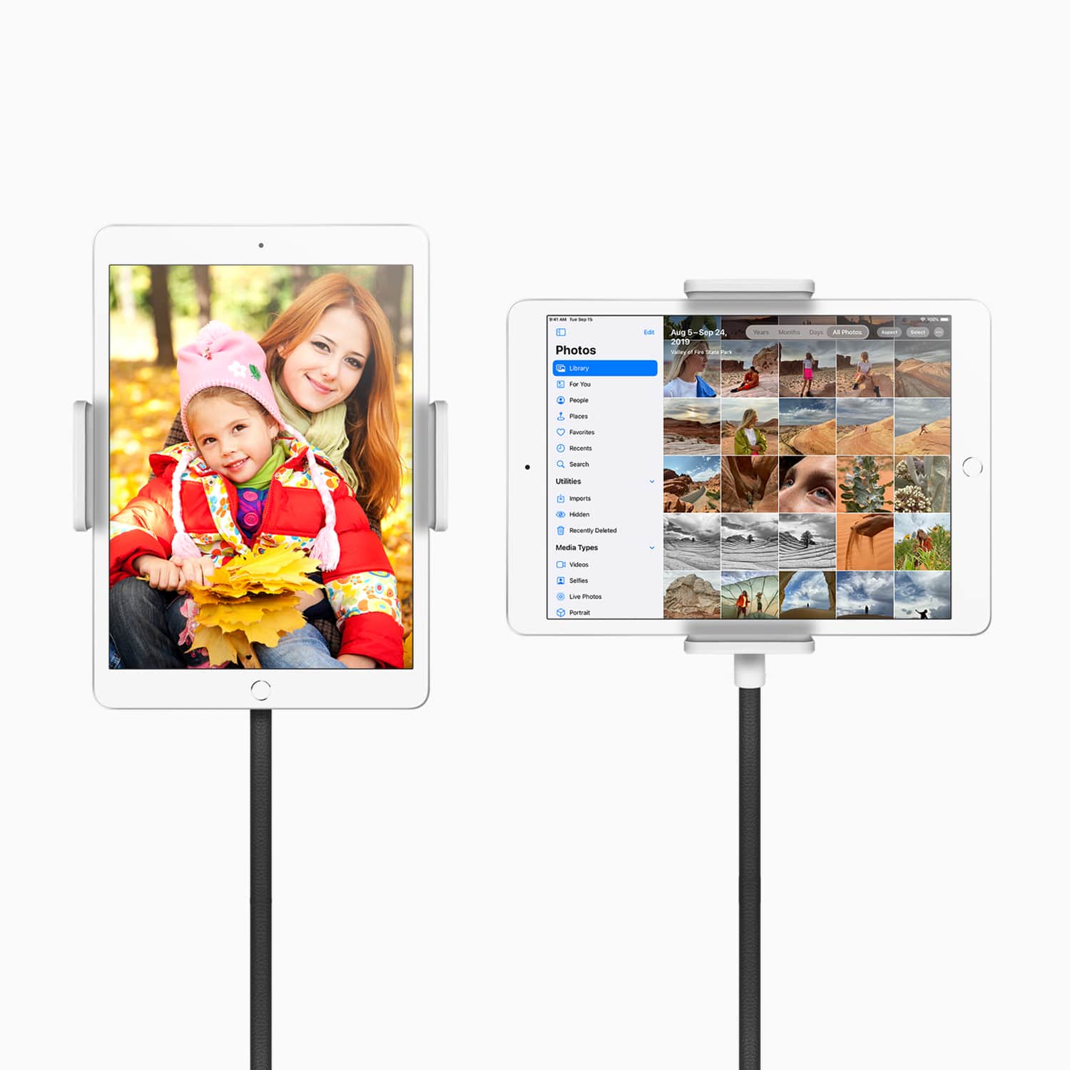 Aluratek Universal Smartphone Tablet Flex Mount white cradles tablets
