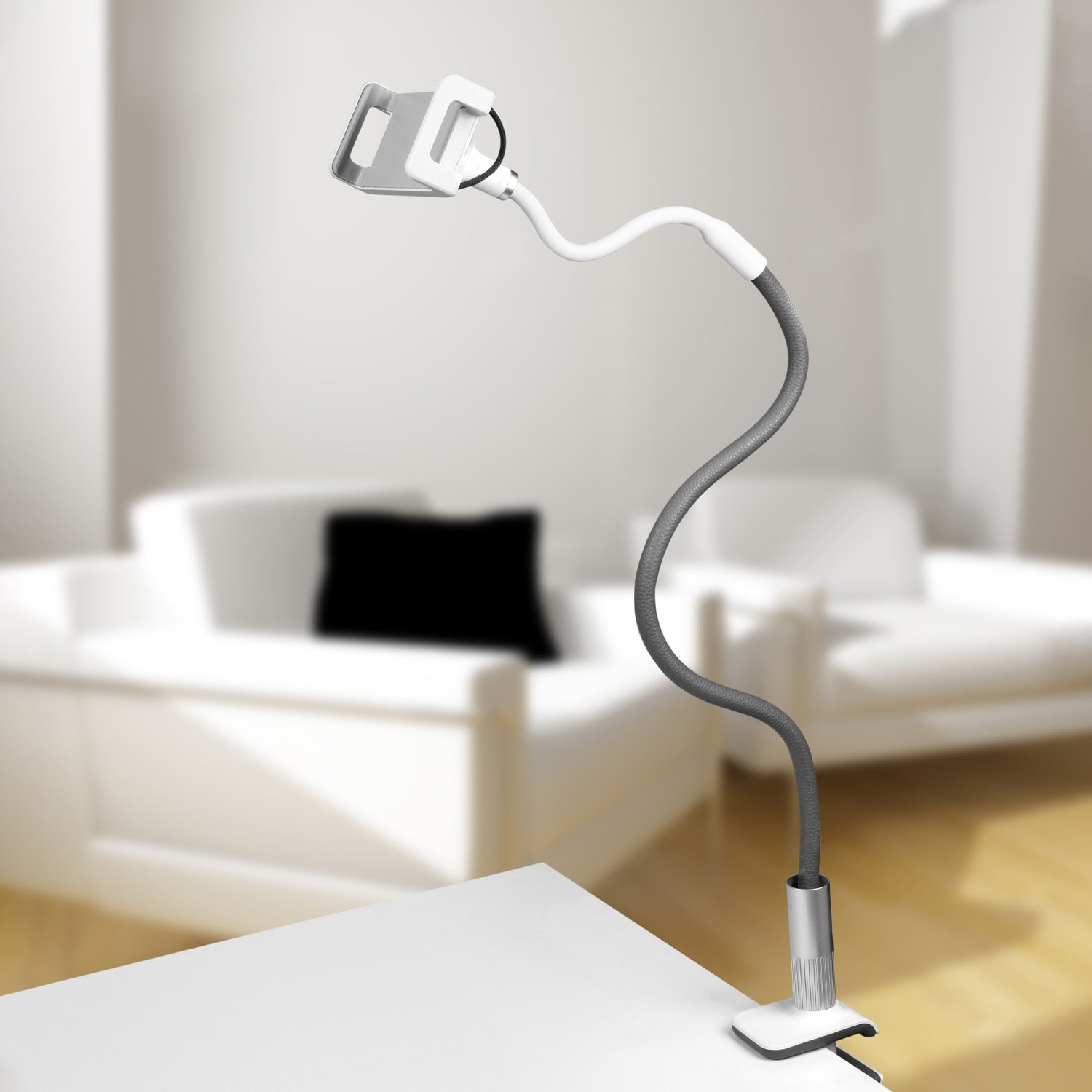 Aluratek Universal Smartphone Tablet Flex Mount white lifestyle front angle flex