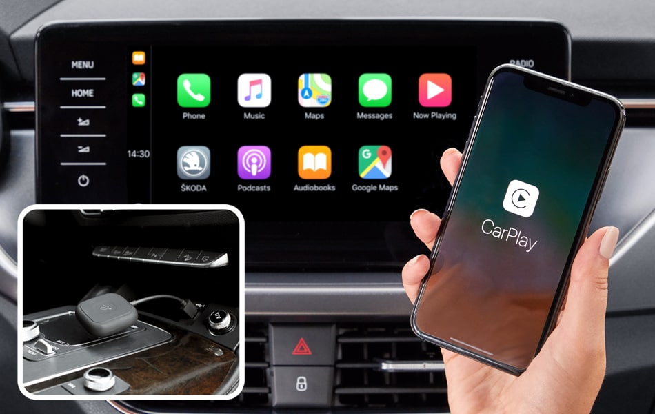 Aluratek Wireless Adapter for Apple CarPlay Black Quick Auto Connection