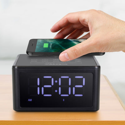 Aluratek Wireless Charging FM Clock Radio with Bluetooth Streaming charging phone