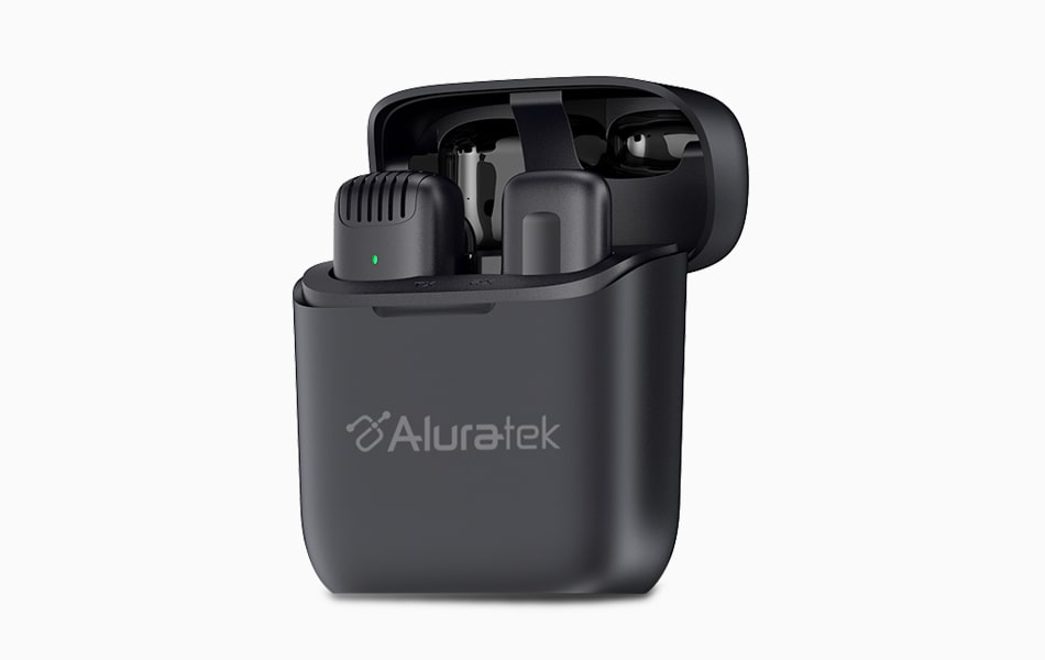 Aluratek Wireless USB-C Vlogging Lapel Microphone with Charging Case Wireless Charging Case