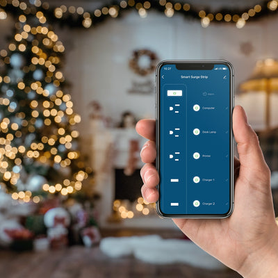Aluratek eco4life SmartHome WiFi 3-Port Surge Strip with USB Charging lifestyle living room smartphone