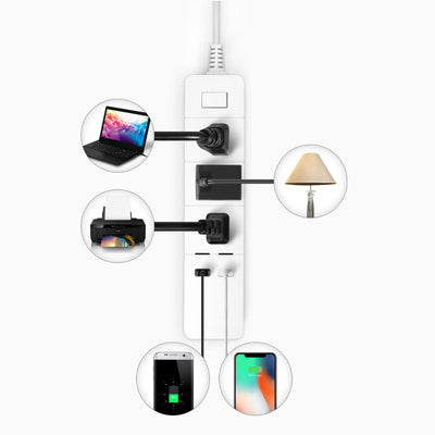 Aluratek eco4life SmartHome WiFi 3-Port Surge Strip with USB Charging top all plugs