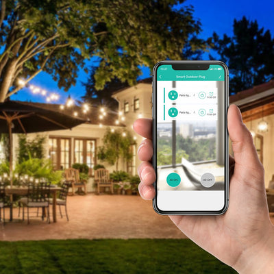 Aluratek eco4life SmartHome WiFi Outdoor Dual-Plug lifestyle patio smartphone