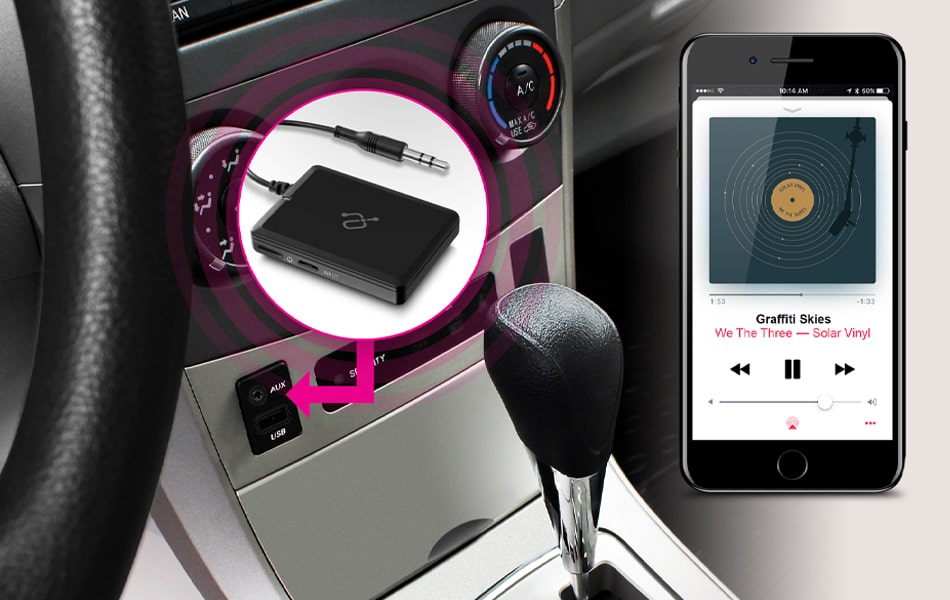 Aluratek iStream Bluetooth Audio Receiver with Attached Cable Stream Music Through Your Vehicles Speakers