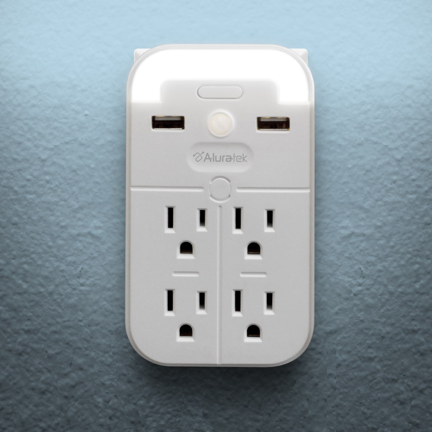 LED Nightlight with 4x AC Outlets,  Dual USB Charging Ports and Light Sensor