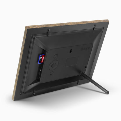 aluratek 10 digital photo frame distressed wood automatic slideshow back angle