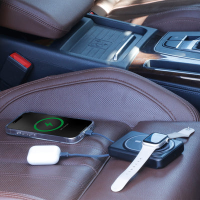 aluratek 10K wireless power bank qi2 magsafe iwatch lifestyle on the go