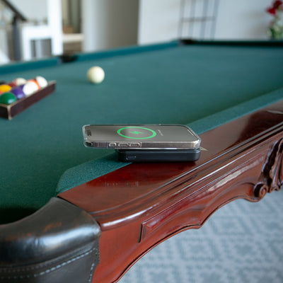 aluratek 10K wireless power bank qi2 magsafe iwatch lifestyle pool table