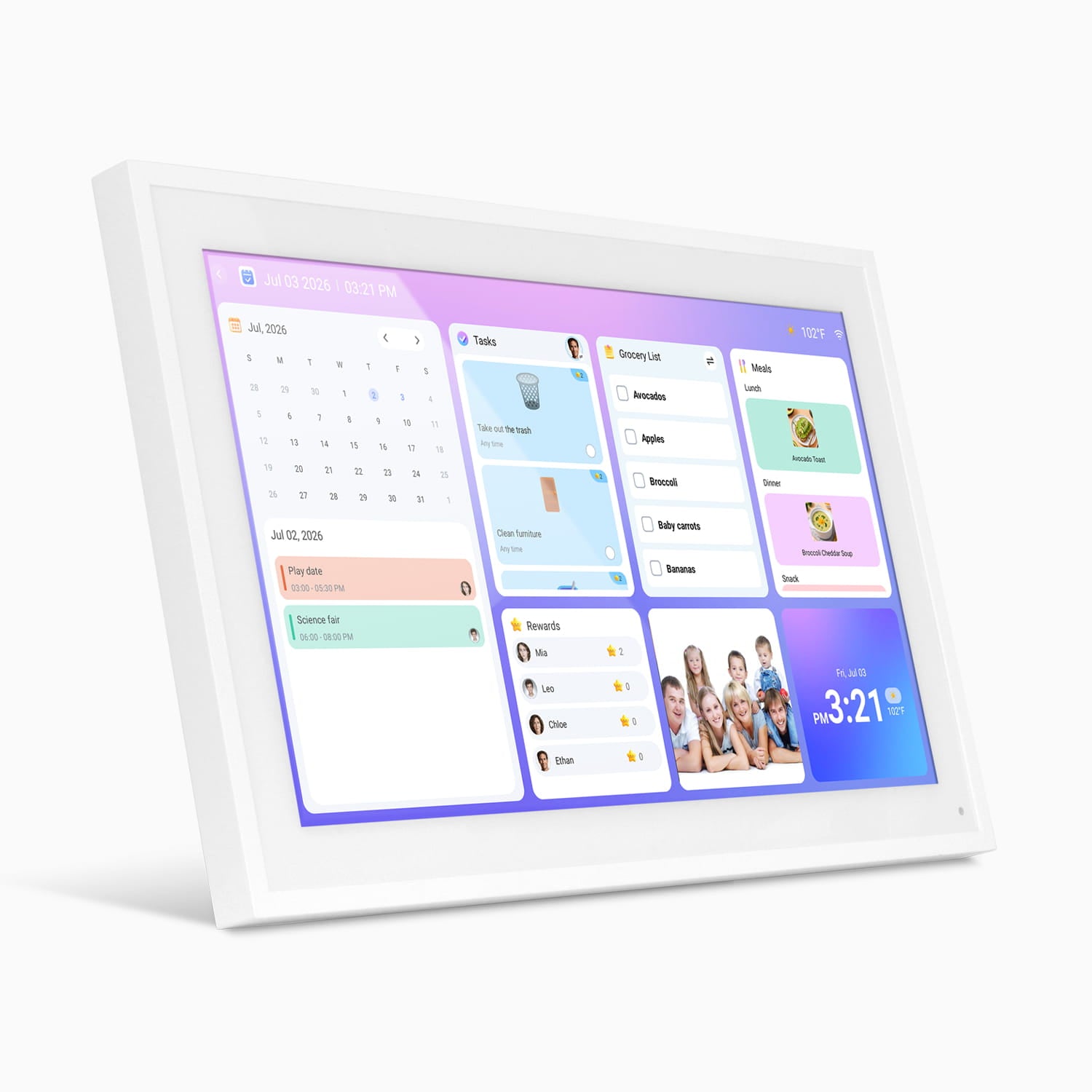 15.6" Smart WiFi Digital Calendar and Photo Frame with Touchscreen IPS LCD Display, Auto Rotation, Light Sensor and 32GB Built-in Memory