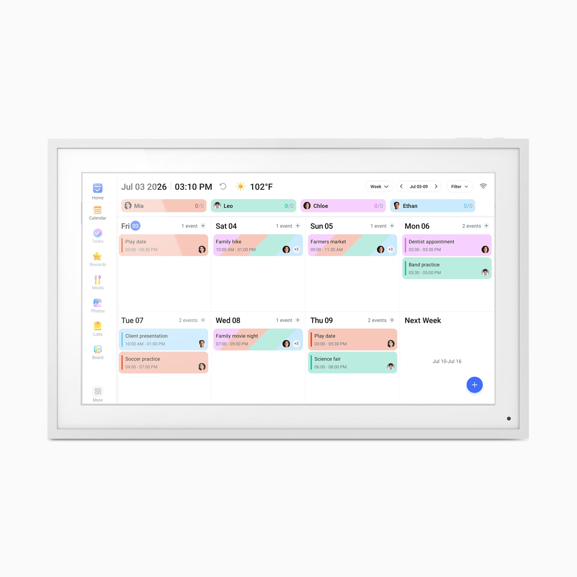 15.6" Smart WiFi Digital Calendar and Photo Frame with Touchscreen IPS LCD Display, Auto Rotation, Light Sensor and 32GB Built-in Memory