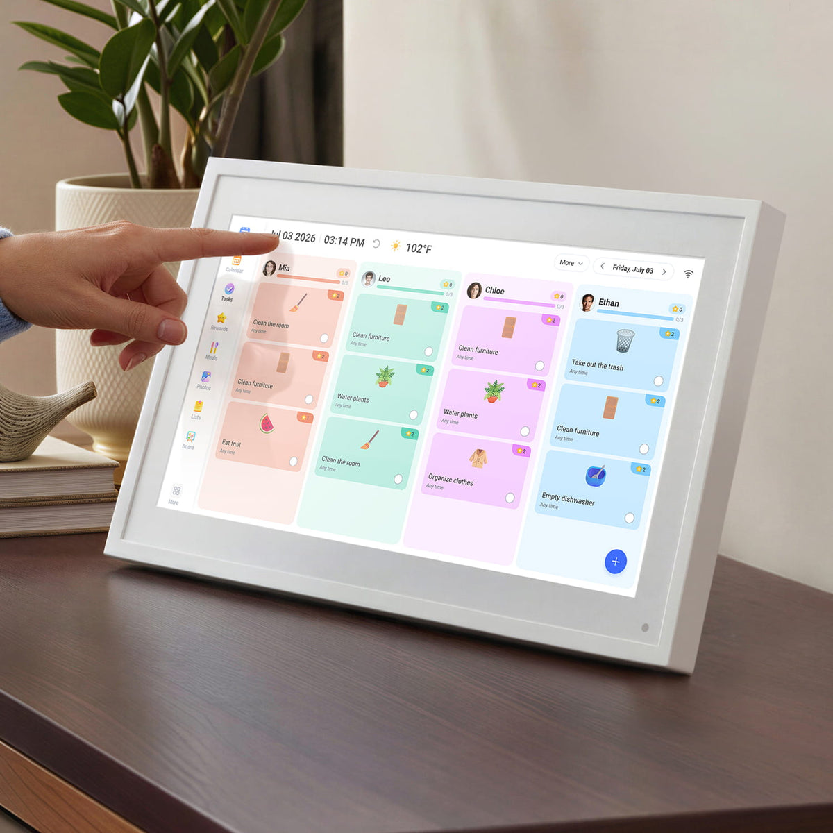 15.6" Smart WiFi Digital Calendar and Photo Frame with Touchscreen IPS LCD Display, Auto Rotation, Light Sensor and 32GB Built-in Memory