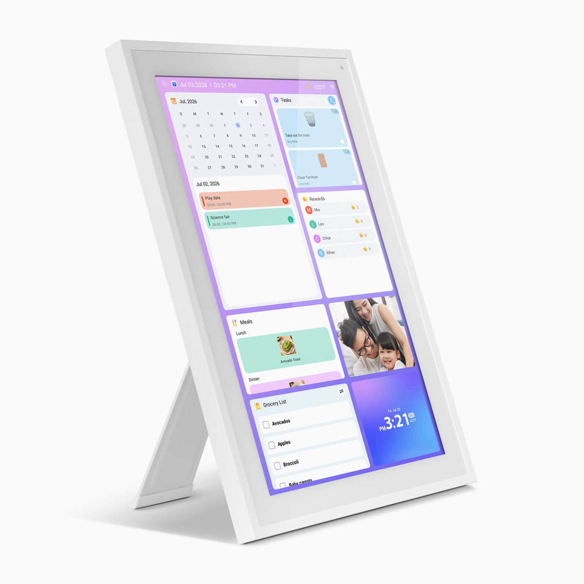 15.6" Smart WiFi Digital Calendar and Photo Frame with Touchscreen IPS LCD Display, Auto Rotation, Light Sensor and 32GB Built-in Memory
