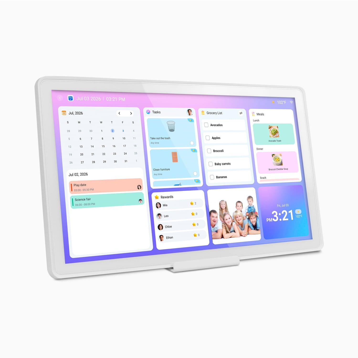 21.5" Smart WiFi Digital Calendar and Photo Frame with Touchscreen IPS LCD Display, Auto Rotation, Light Sensor and 32GB Built-in Memory