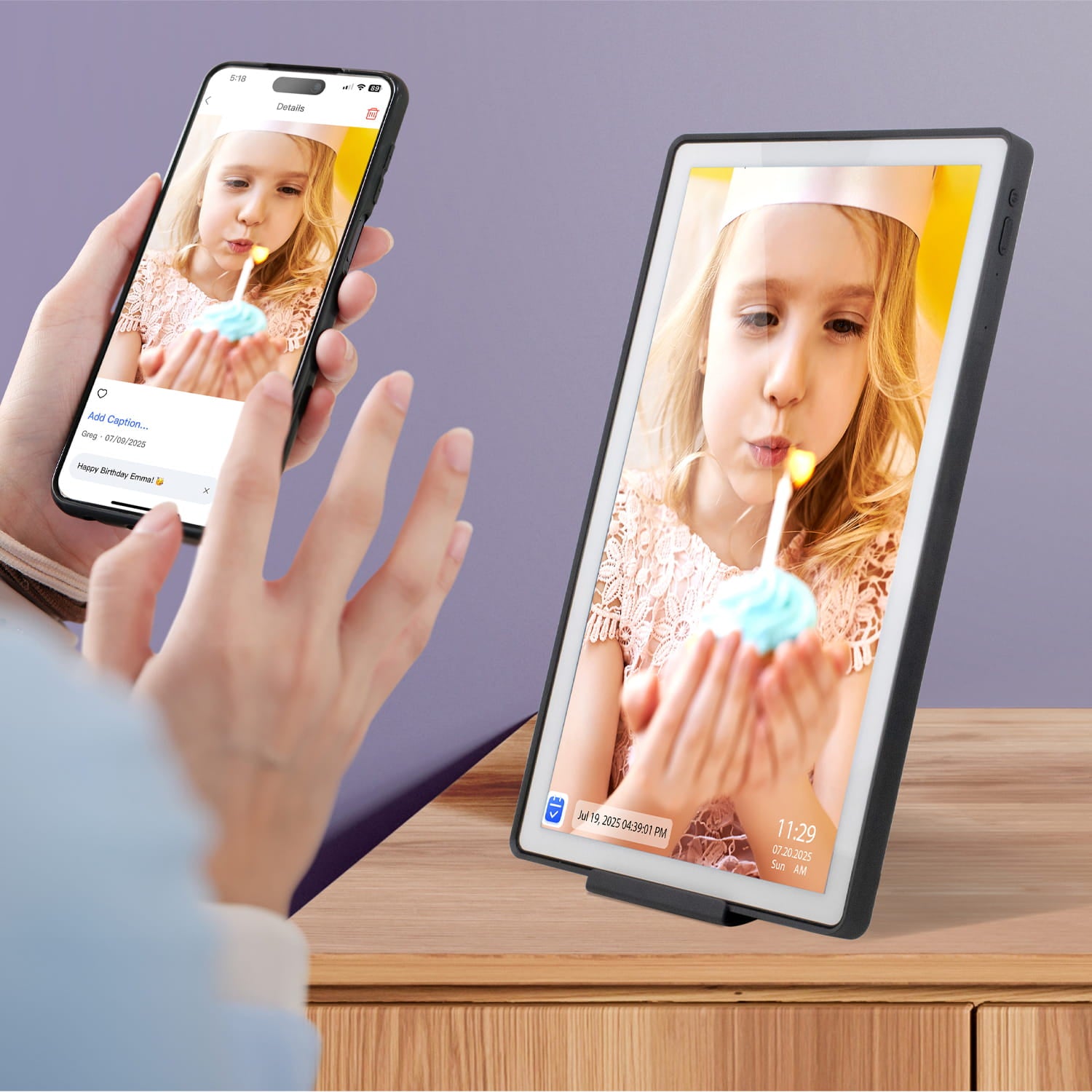 Aluratek 21 Inch Smart Wifi Touchscreen Digital Calendar Photo Frame 32gb Phone Sharing Vertical