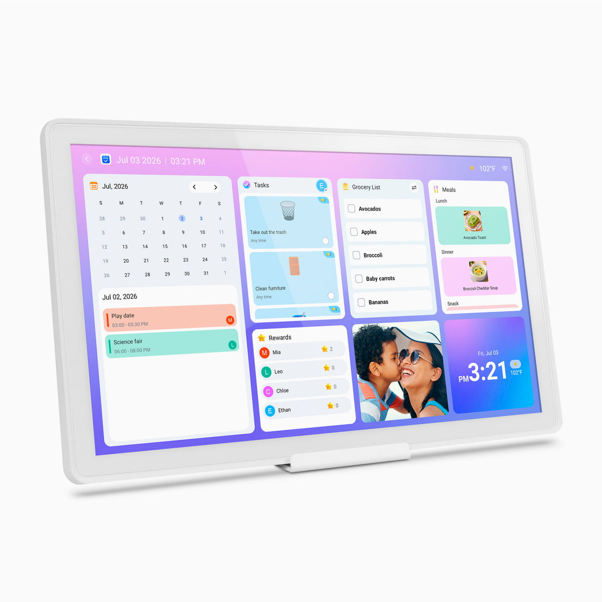 21.5" Smart WiFi Digital Calendar and Photo Frame with Touchscreen IPS LCD Display, Auto Rotation, Light Sensor and 32GB Built-in Memory