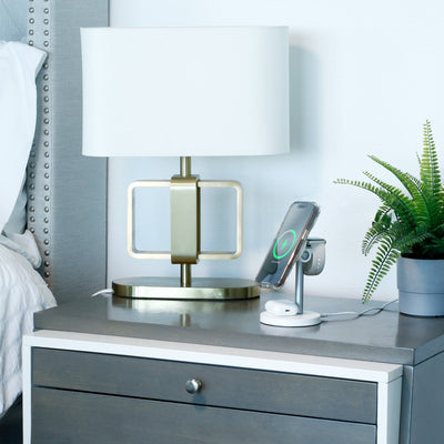 aluratek 3-in-1 qi2 magsafe wireless 15w charging stand lifestyle nightstand