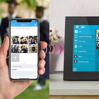 Aluratek 9-inch touchscreen wifi digital photo frame motion sensor 16gb transfer