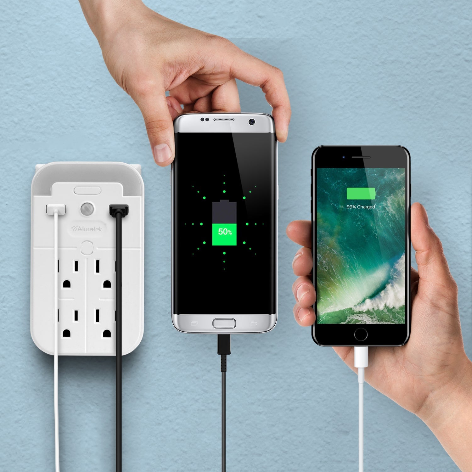Aluratek Nightlight 4x outlet dual USB light sensor lifestyle charging