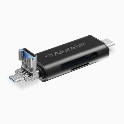 aluratek SD MicroSD Card Reader angle ports