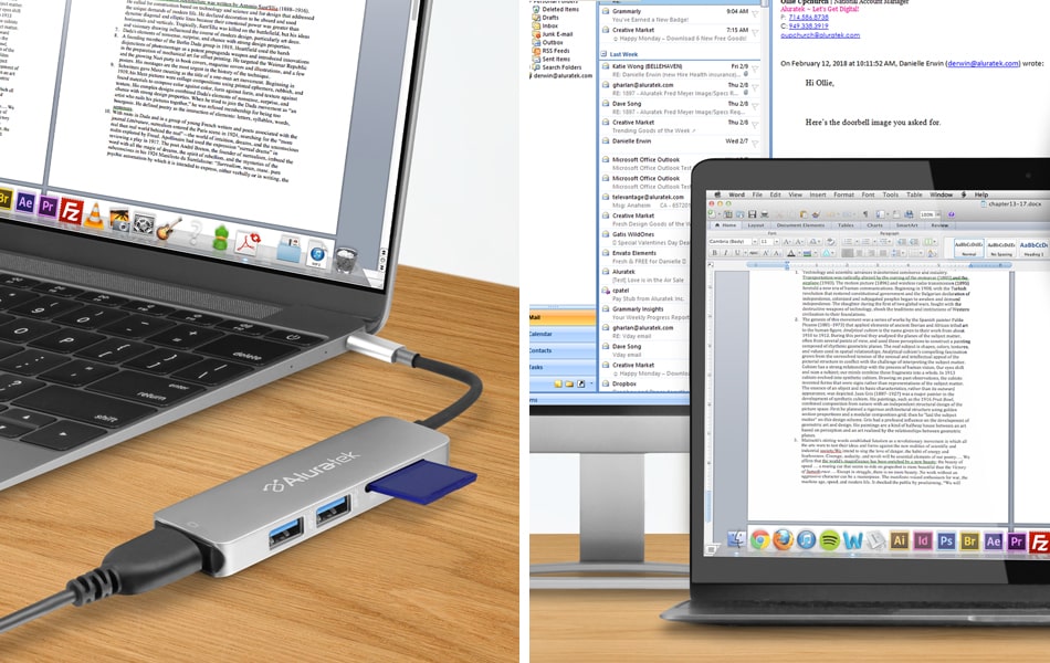 Aluratek USB type-C-hub card reader extend screen viewing