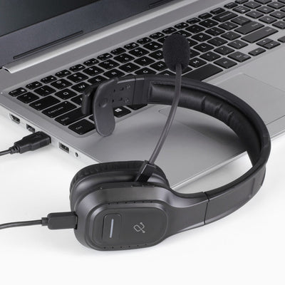 aluratek Bluetooth wireless headset noise-cancellation boom mic charging