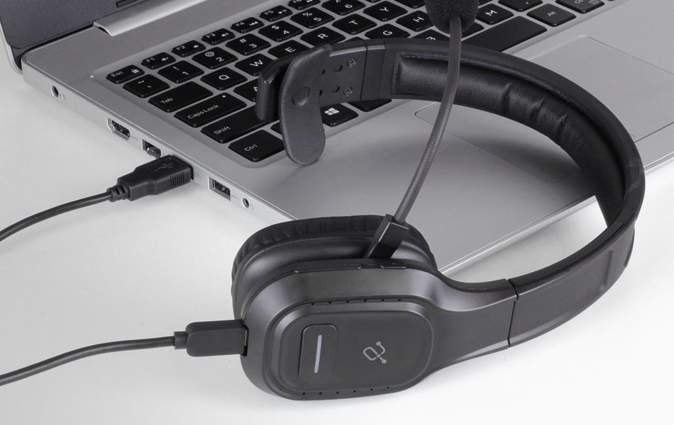 aluratek bluetooth wireless headset noise-cancellation boom mic usb charging