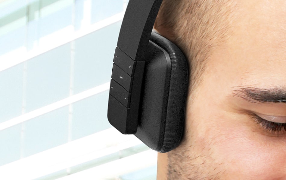 aluratek Bluetooth wireless stereo headphones black lifestyle hands-free controls