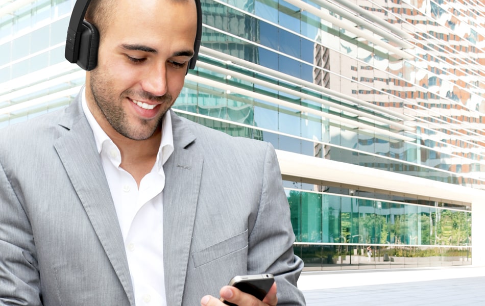 aluratek bluetooth wireless stereo headphones black lifestyle hands-free