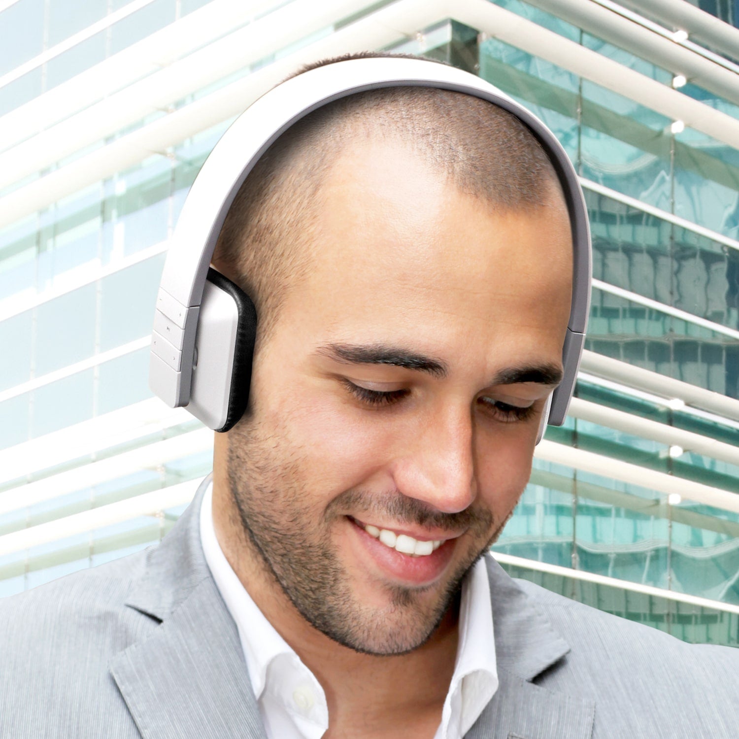 aluratek Bluetooth wireless stereo headphones white lifestyle city