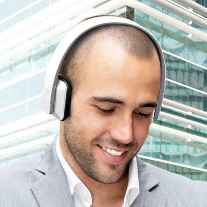 aluratek Bluetooth wireless stereo headphones white lifestyle city